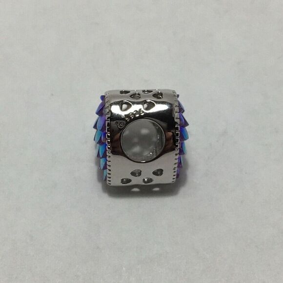 Sterling Silver Charm Heart Bead Iridescent Multicolor Mermaid Fish Scales - Picture 8 of 13